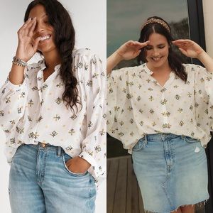 Anthropologie / Lisabetta Embroidered Button Down Batwing Blouse